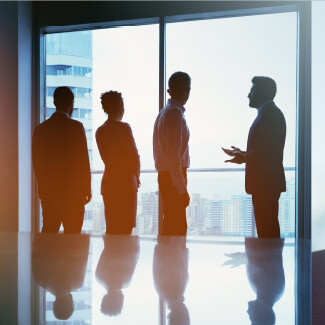 People standing next to window in shadow Icon